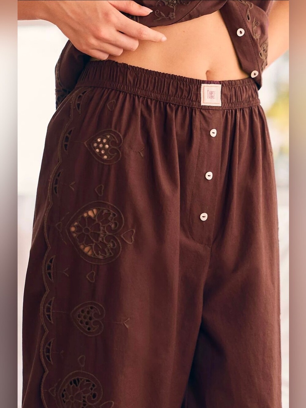 Anthropologie LyreBird Brown Embroidered Eyelet Boxer Pants - Picture 4 of 4